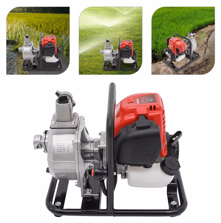 Pompa per acqua a benzina, portatile - Motore da 1,2 kW - 135 litri al minuto
