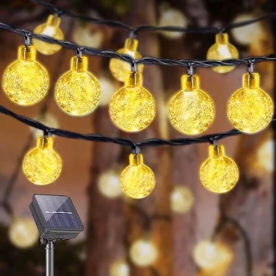 Ghirlanda luminosa solare per esterni - Ghirlanda con sfere di cristallo e 20 LED, lunghezza 5 m, IP44 - 8 modalità - per terrazze, balconi e giardini - per interni ed esterni - per feste in giardino - Ghirlande luminose a LED per esterni