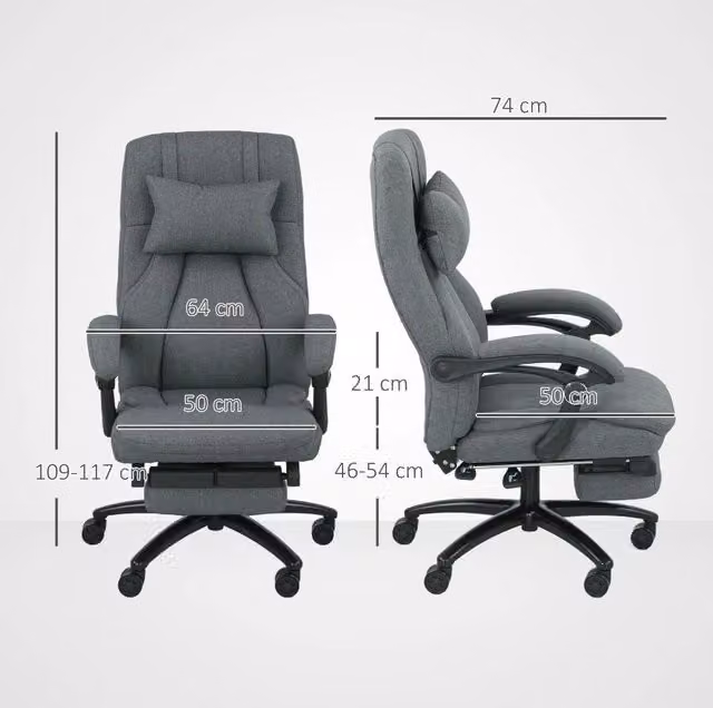 Sedia da ufficio ergonomica WISHDOR grigio, con poggiatesta, braccioli, ruote girevoli a 360 gradi e poggiapiedi, design moderno in tessuto e plastica – 1