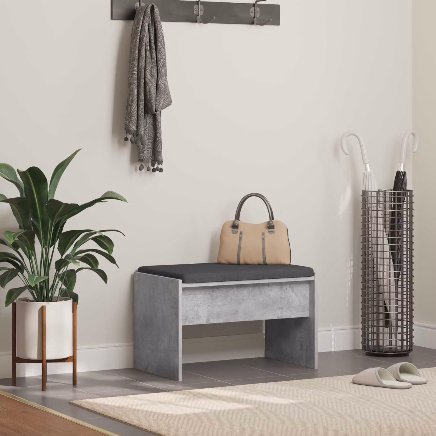Panca per ingresso con cuscino e porta scarpe vidaXL, Grigio, L 63 x P 38 x H 40 cm