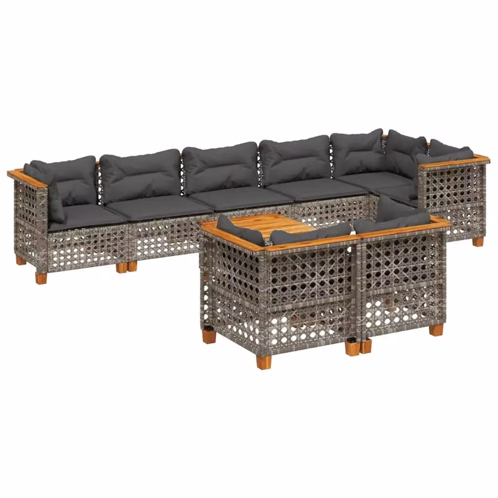 vidaXL Set Divano da Giardino 9 pz a L in Polyrattan Grigio con Cuscini e Tavolino – 2