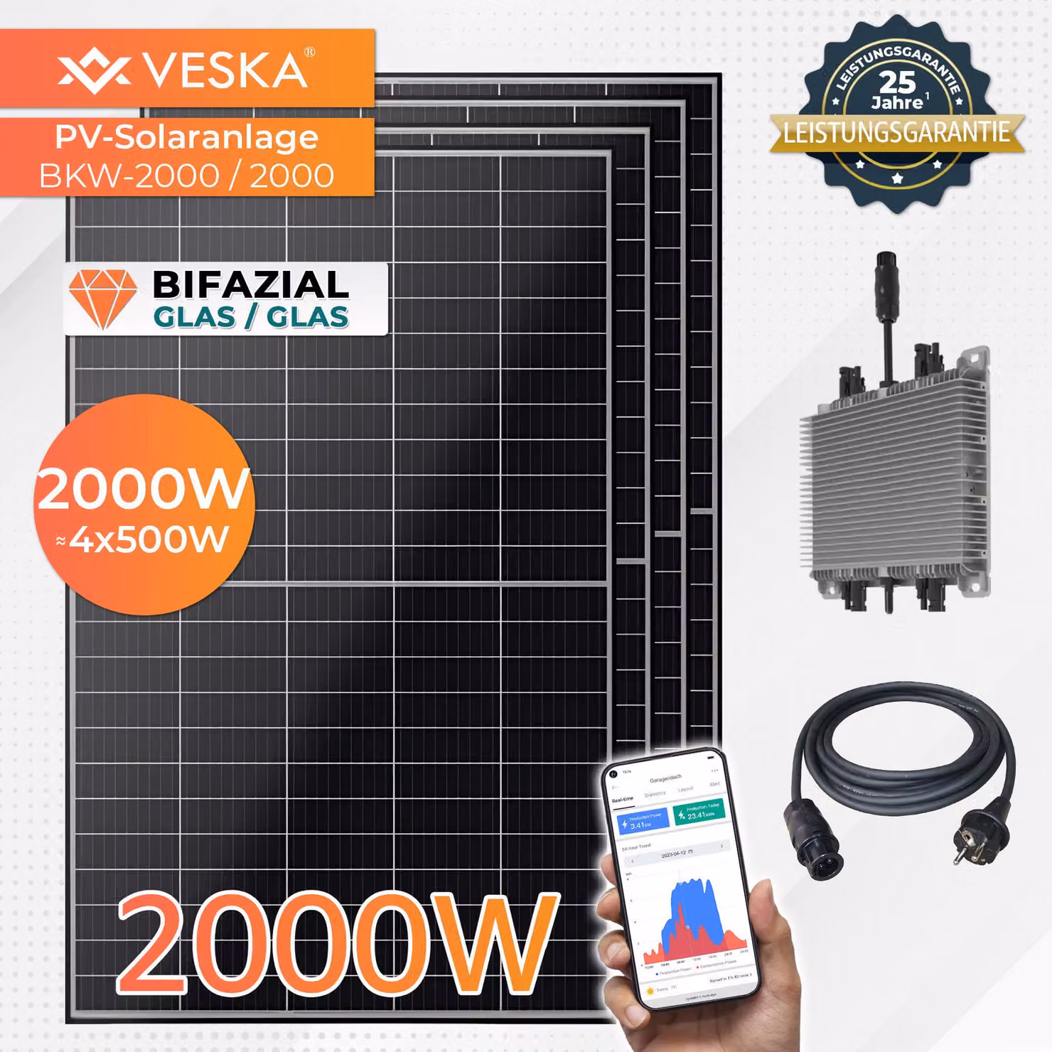 Centrale elettrica del balcone 2000W Bifacciale fotovoltaico vetro / sistema solare di vetro set completo WIFI Smart mini sistema fotovoltaico 2000 watts