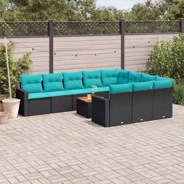 Set Divani da Giardino 11 pz con Cuscini in Polyrattan Nero 3256631