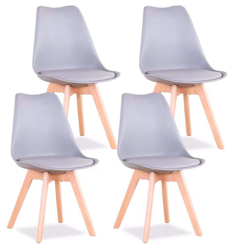 Sedie da pranzo in stile scandinavo - Set da 4 - Pelle finta - Seduta imbottita - Design moderno - Dimensioni 82×55×48 cm - Senza braccioli - Grigio scuro