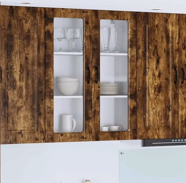 Armadio da cucina pensile vidaXL in legno rovere fumè marrone con ante a battente e ripiani interni L: 80 cm, P: 31 cm, H: 100 cm – 1