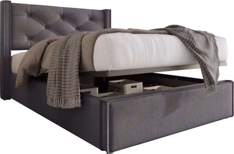 Letto a molle Sweiko Letto imbottito 90x200cm con testata e rete a doghe, letto con funzione di contenitore, cotone, grigio (senza materasso)