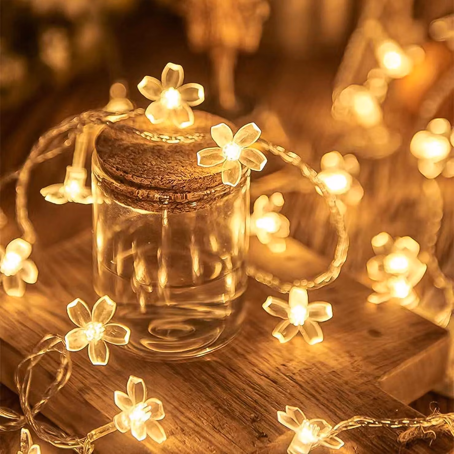 Catena luminosa a forma di fiori di ciliegio, lunghezza 3 metri, 20 LED, alimentazione a batteria, luce bianco caldo