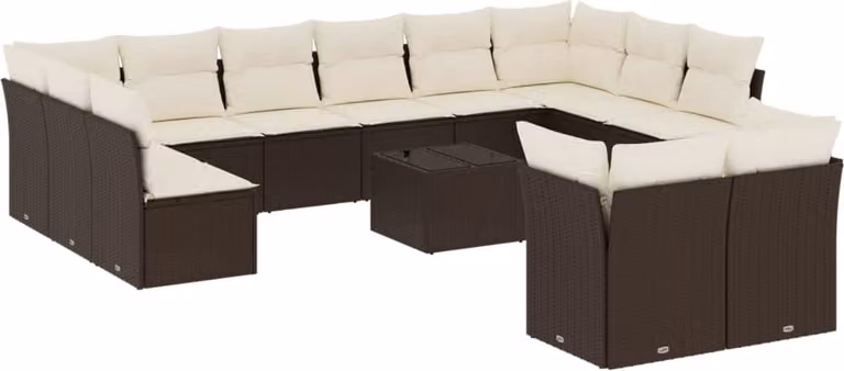 Set Divani da Giardino 13 pz con Cuscini Marrone in Polyrattan