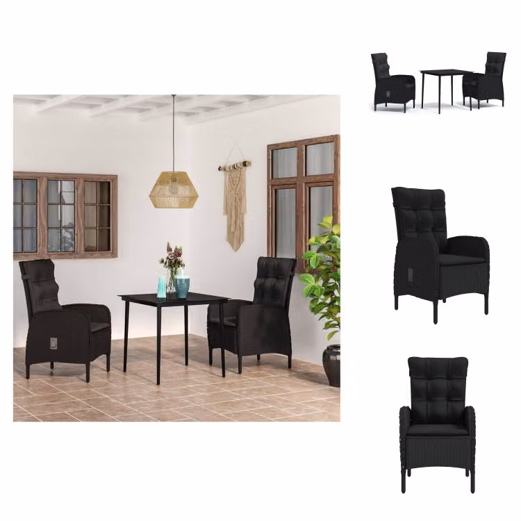 vidaXL Set da pranzo da giardino 3 pezzi con cuscini nero - Set di mobili da giardino