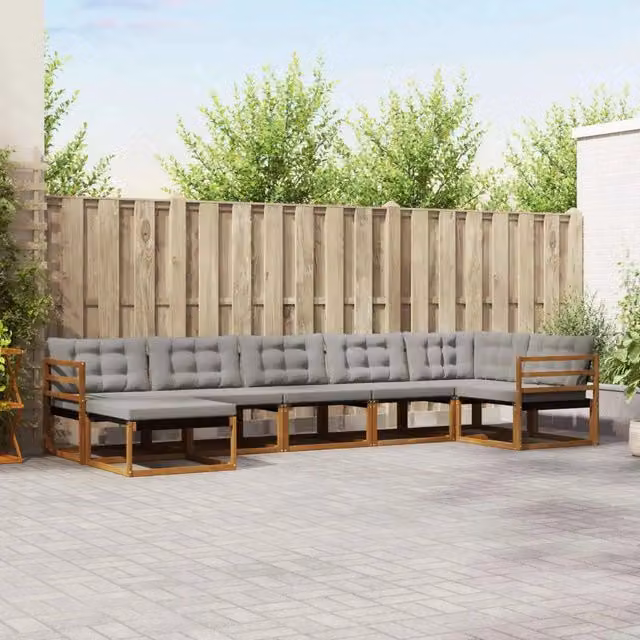 Set di divani da esterno 7 pz Grigio Naturale e Chiaro 3369662