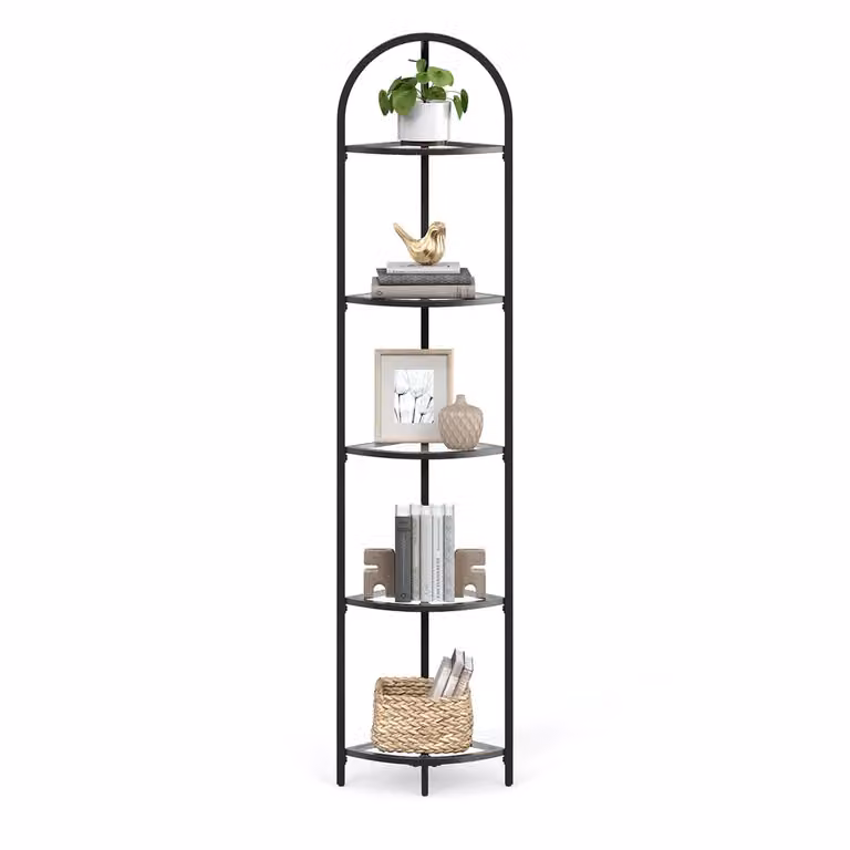 Scaffale ad Angolo in Vetro a 5 Livelli | VASAGLE, Nero Classico / 5