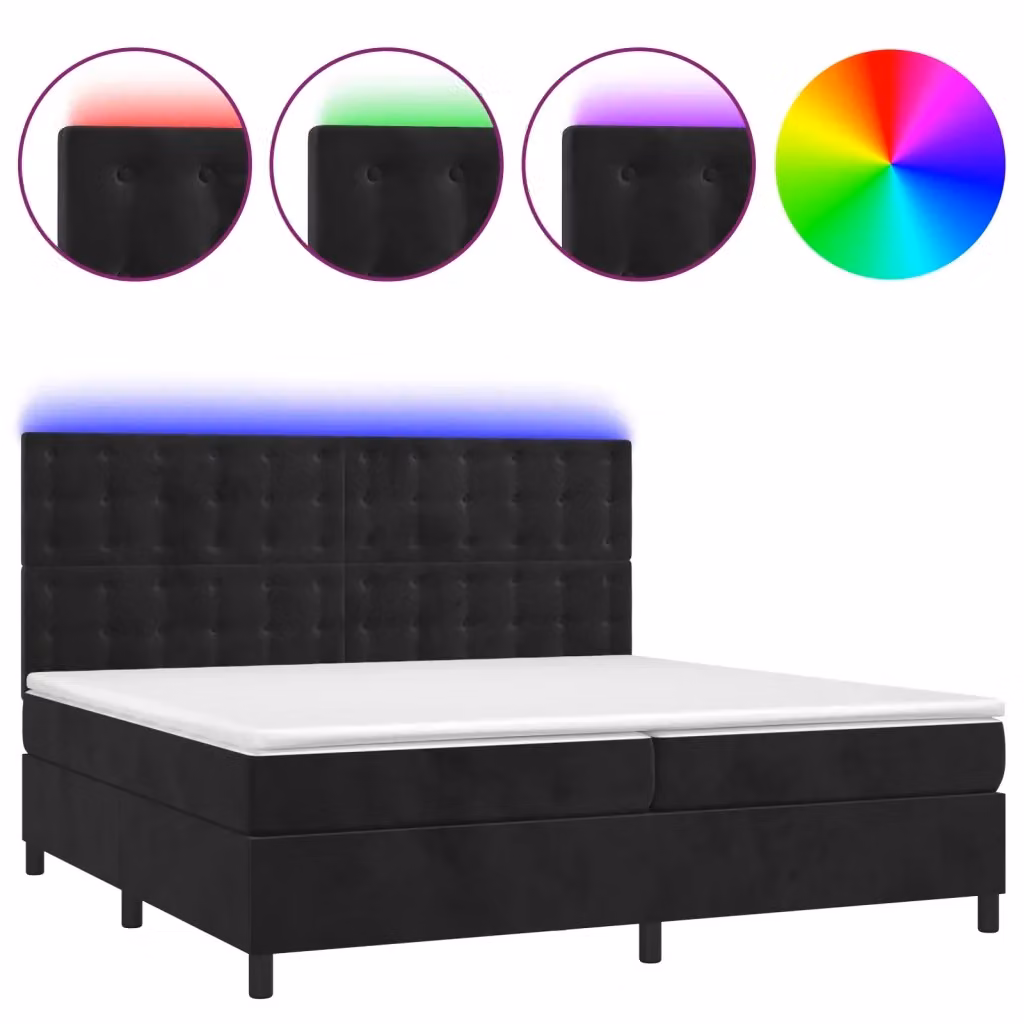 Letto Ibrido vidaXL con Materasso a Molle Insacchettate e Illuminazione LED, Nero, L/P: 200 x 200 cm – 2