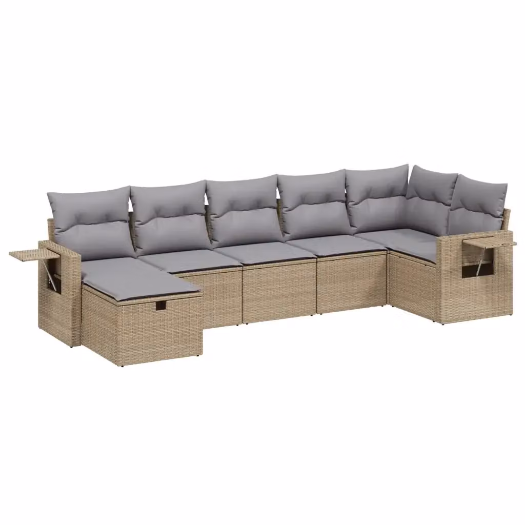 vidaXL Set Divano da Giardino 7 pz a Forma a L con Cuscini Beige e Grigio in Polyrattan e Acciaio – 2