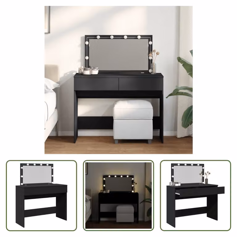 The Living Store Comodino con illuminazione a LED nero 100x40x120 cm