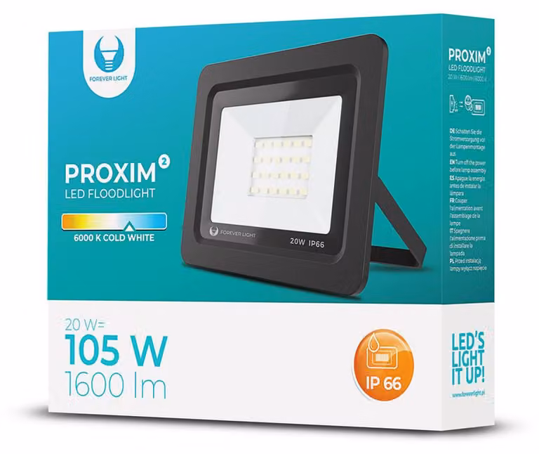 Proiettore LED PROXIM ll IP66 Impermeabile Proiettore 20W Sostituisce 105W Bianco freddo (6000K) 1600LM Faretto da esterno Proiettore da parete