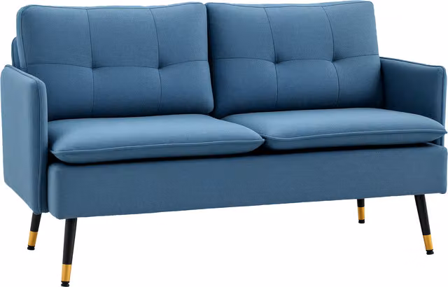 Divano Moderno a 2 Posti HOMCOM in Tessuto Blu con Cuscini Imbottiti e Gambe in Metallo, L: 139 cm, P: 68 cm, H: 80 cm