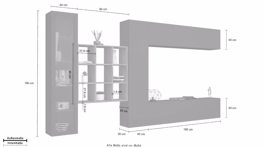 Parete TV attrezzata sospesa Femira con libreria e vetrina moderna colore antracite e marrone – 2