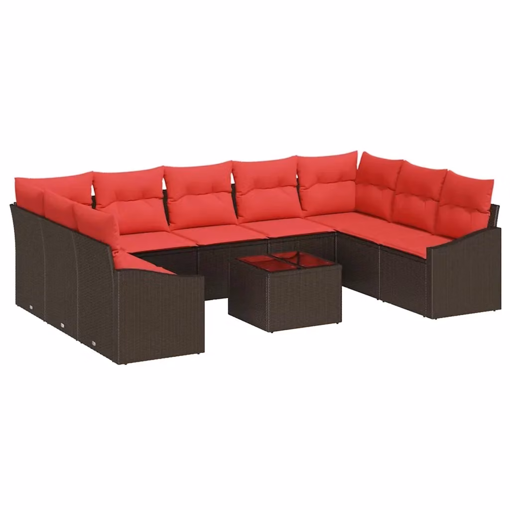 Set di divani da giardino vidaXL in rattan marrone con cuscini e tavolino da esterno – 2