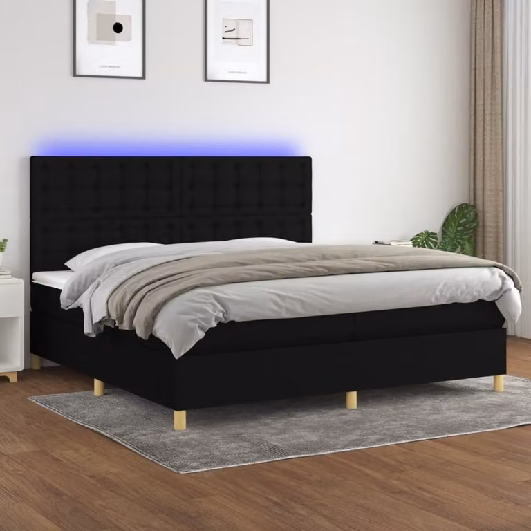 Maison Exclusive - Letto a Molle Materasso e LED Nero 200x200cm in Tessuto