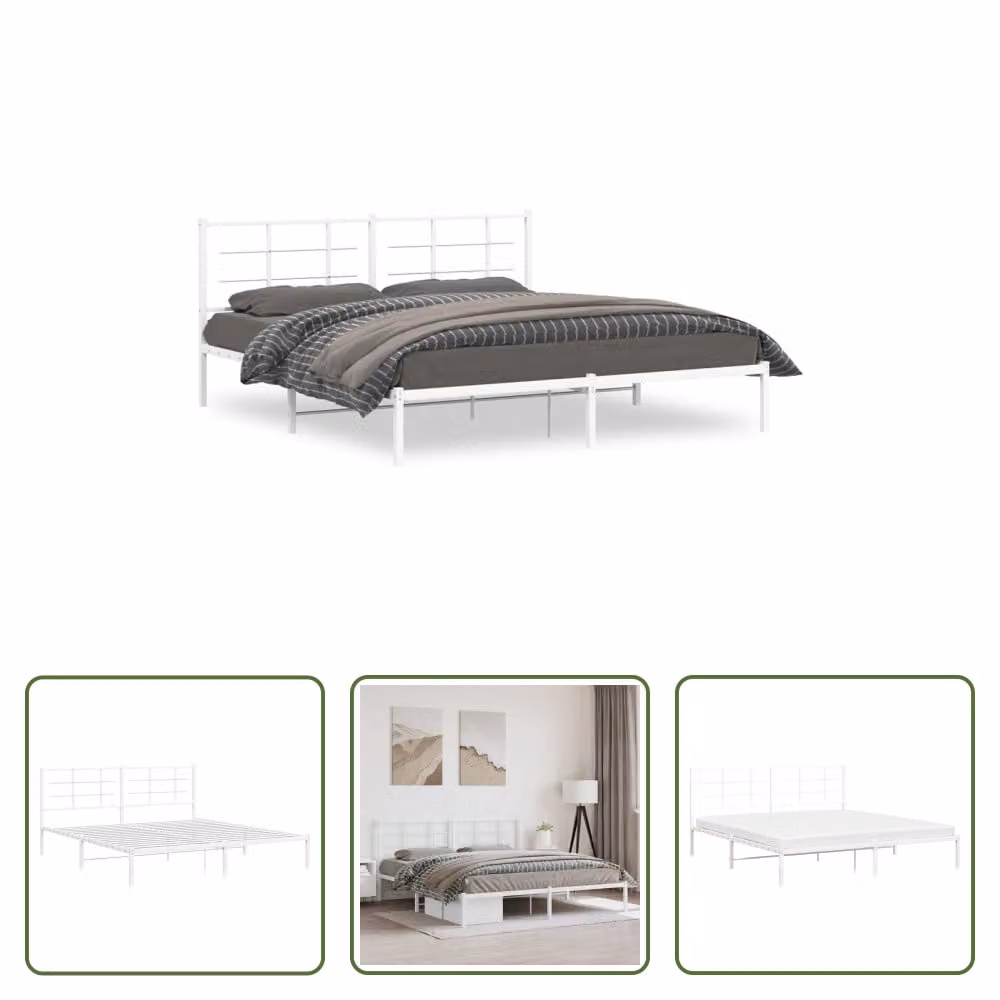 The Living Store Struttura letto con testiera in metallo bianco 180x200 cm