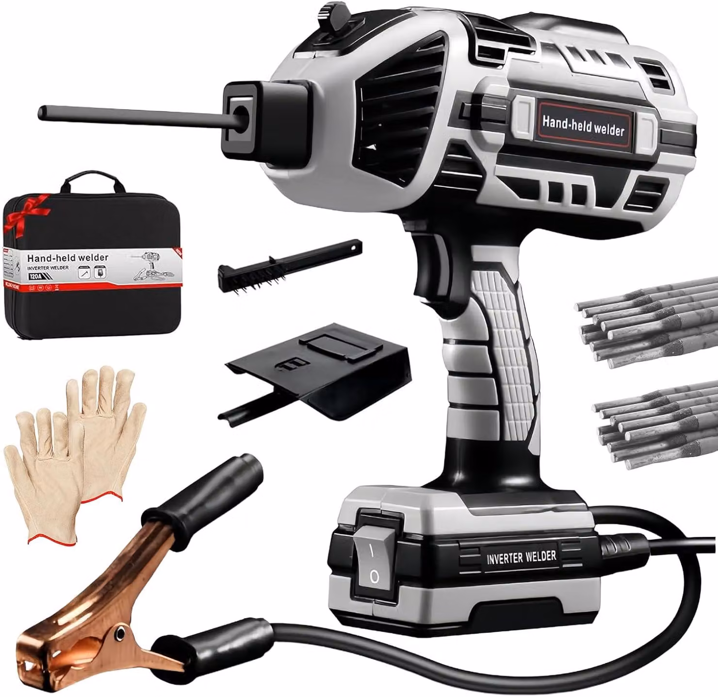 Saldatrice portatile a 220 V con 20 elettrodi, inverter IGBT, 6 impostazioni di corrente regolabili, saldatrice elettrica, adatta per elettrodi da 3/8"