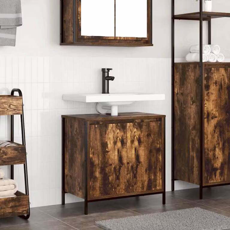 Mobile Lavabo da Bagno vidaXL in Rovere Fumo con Ante a Battente, L: 60 cm, P: 34,5 cm, H: 60 cm