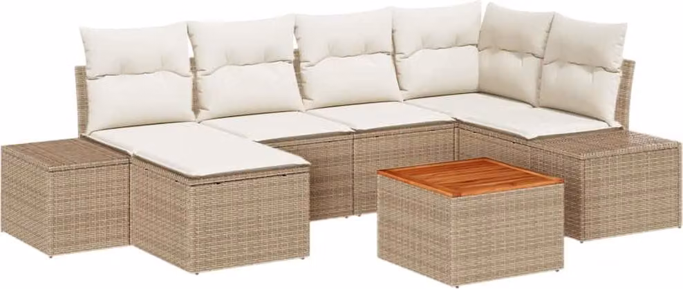 Set Divano da Giardino 7 pcs Beige e bianco