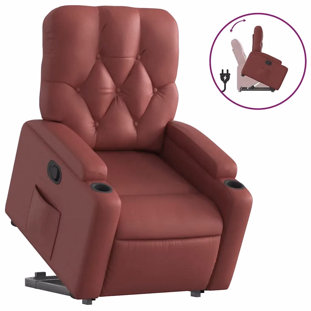 Poltrona Alzapersona Reclinabile vidaXL in Similpelle Rossa con Assistenza Elettrica per Senior – 2
