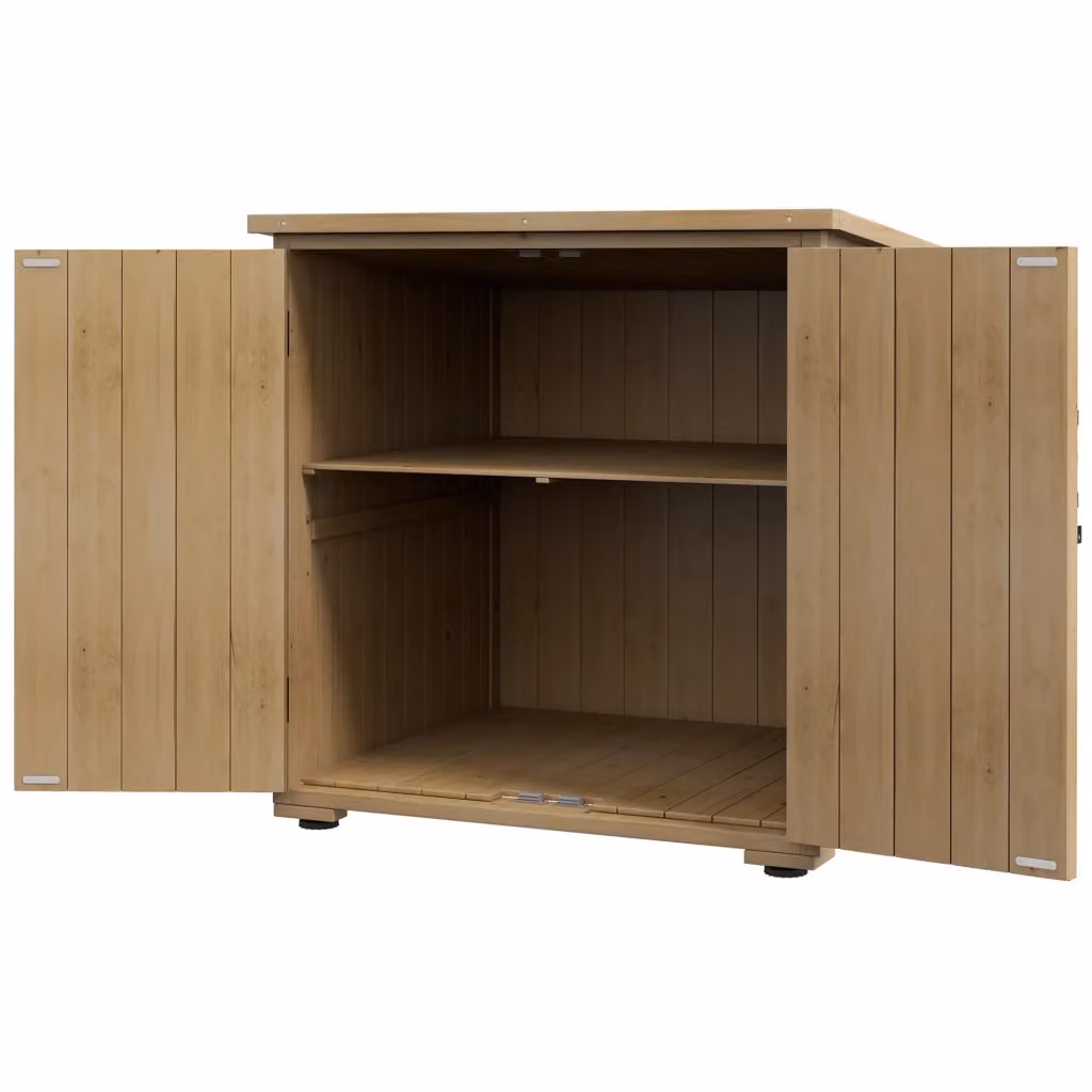 Armadio da esterno XYLO in legno di abete marrone con ripiano regolabile e tetto inclinato L: 77.5 cm, P: 88 cm, H: 90 cm – 2