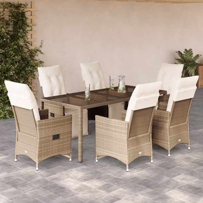 vidaXL Set da Bistrò da Giardino 7 pz in Polyrattan con Cuscini Beige e Bianco