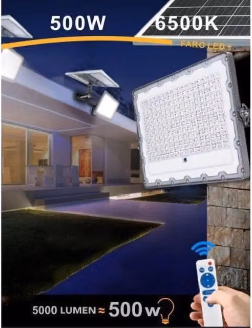 Trade Shop - Faro Led 500 W Crepuscolare Con Pannello Energia Solare Telecomando Ip65 Sl-500w -