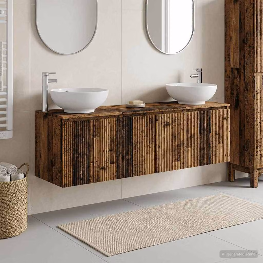 Set di 3 mobili da bagno vidaXL in legno e metallo color marrone, L/P/H: 161,5 x 44,5 x 80 cm