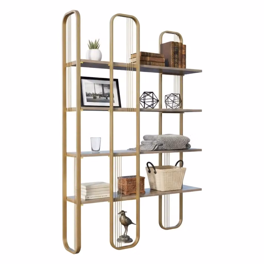 Libreria Angylla DMORA, Scaffale Moderno in Metallo e MDF, Oro, L: 125 cm, P: 28 cm, H: 180 cm – 2