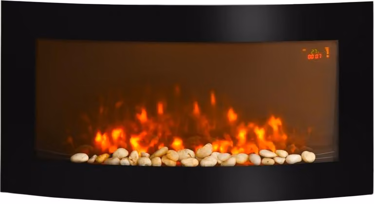 Camino elettrico Moonbite con riscaldamento 1000/2000 W, camino da parete con effetto fiamma LED a 7 colori, timer, termostato, telecomando, colore nero