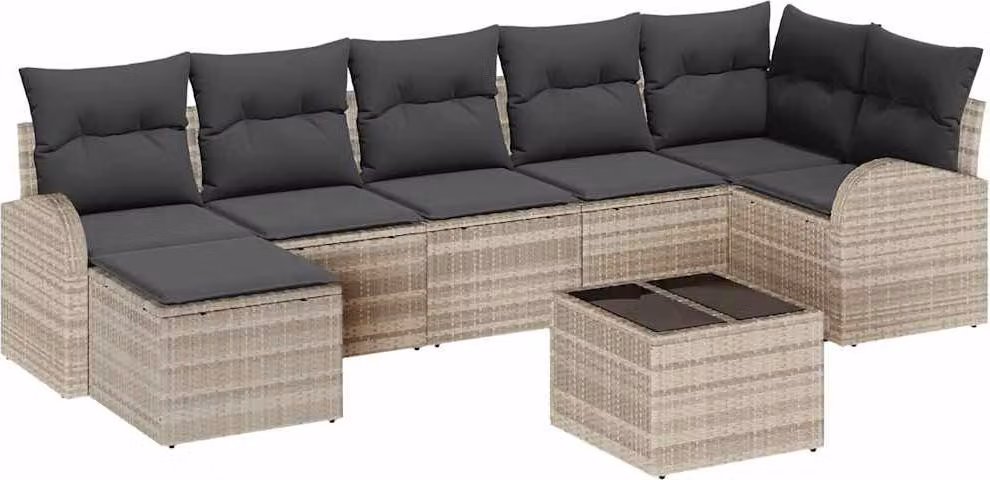 Set Divano da Giardino 8 pcs Grigio chiaro Poly Rattan