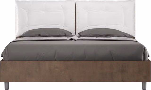 Letto Matrimoniale Egos Annalisa con Contenitore e Rete, Struttura Noce e Cuscini in Similpelle Bianco, L/P: 160 x 200 cm – 1
