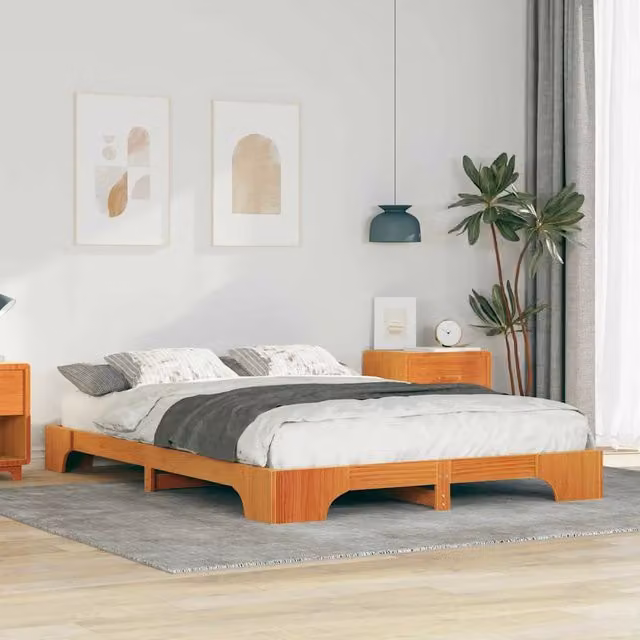 Struttura letto moderna in pino massello vidaXL colore marrone L: 147 cm, P: 200 cm, H: 227 cm – 1