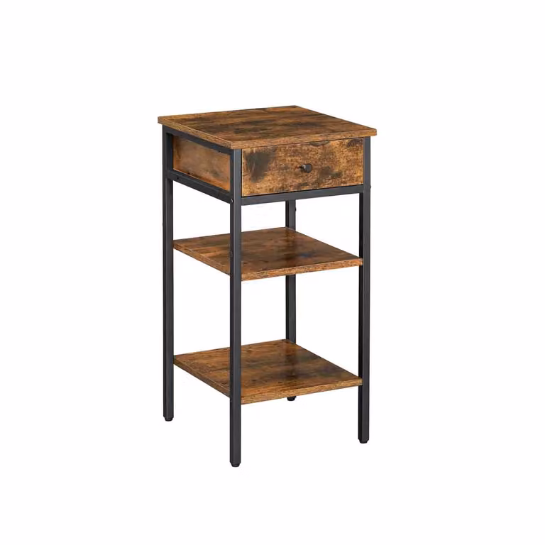 VASAGLE Comodino stile industriale, Marrone Rustico + Nero