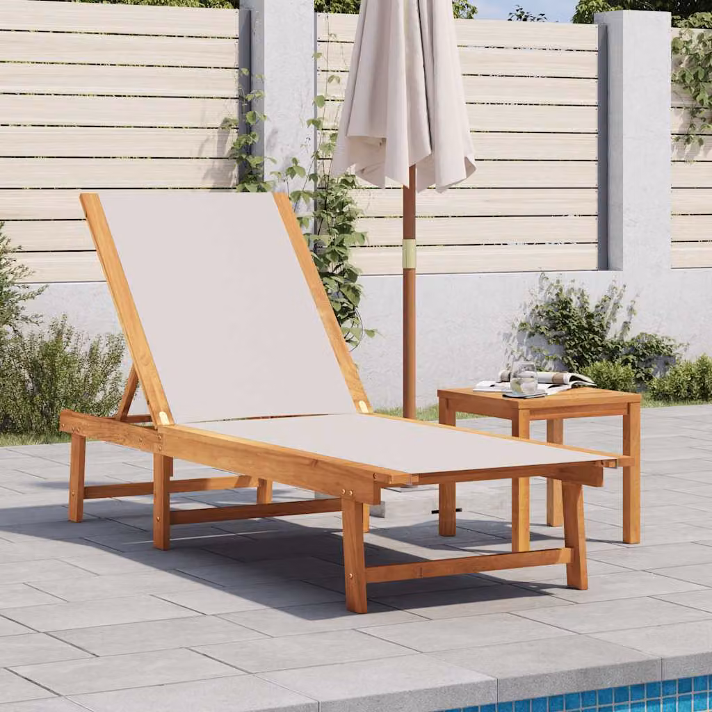 vidaXL Lettino Prendisole con Tavolo in Legno di Acacia e Textilene, L: 200 cm, P: 66 cm, H: 110 cm