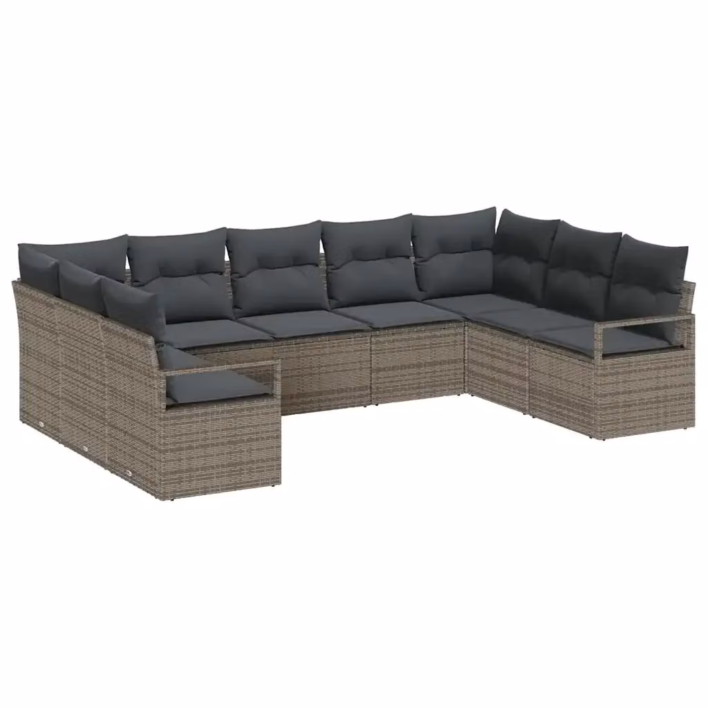 Set Divano da Giardino a L vidaXL in Polyrattan Grigio con Cuscini 9 pz – 2
