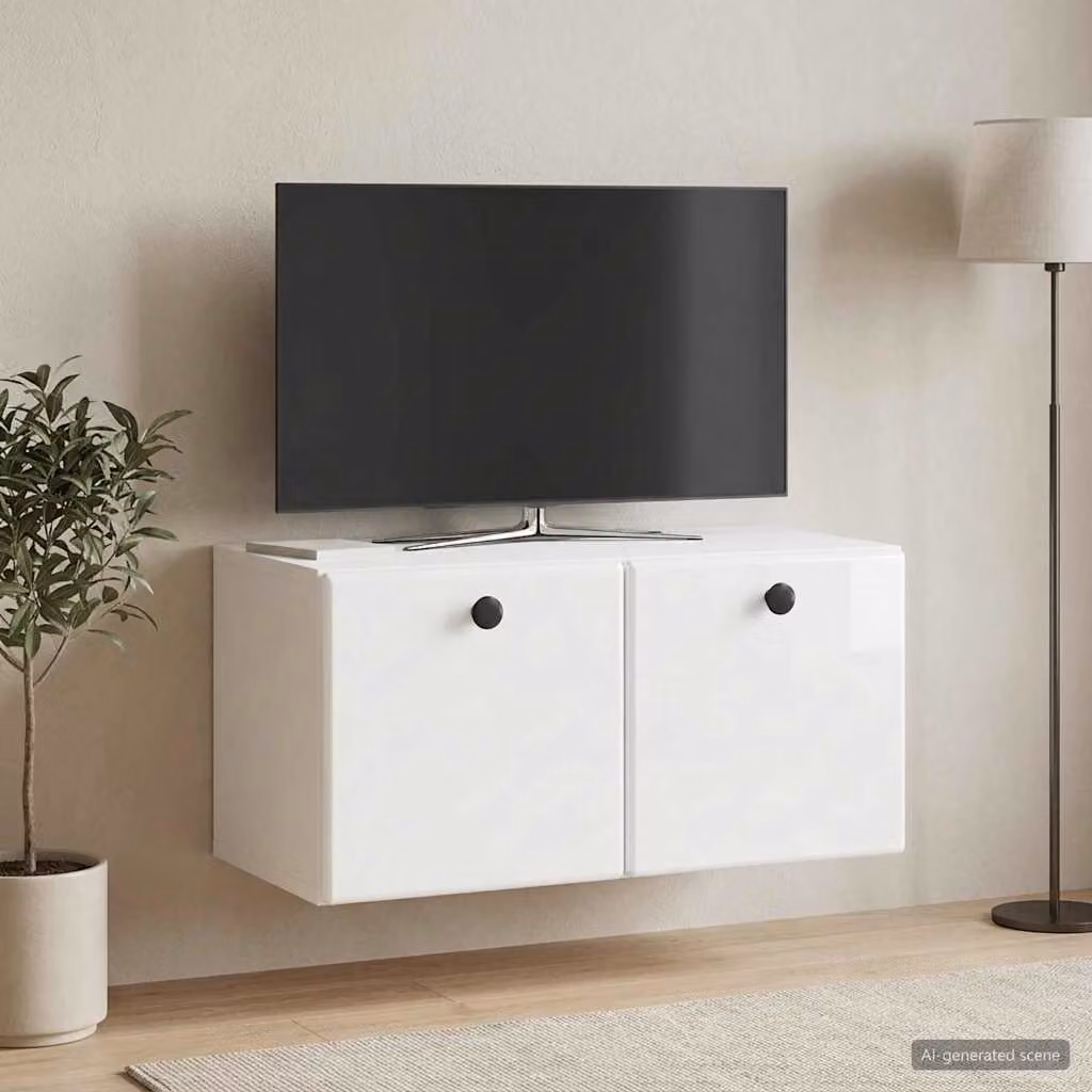 vidaXL Mobile Porta TV da Muro Moderno Bianco Lucido L: 59,5 cm, P: 31 cm, H: 30 cm