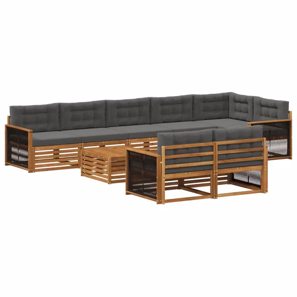 Set di divani da esterno a forma di U vidaXL in legno di acacia con cuscini grigi, 9 pezzi – 2