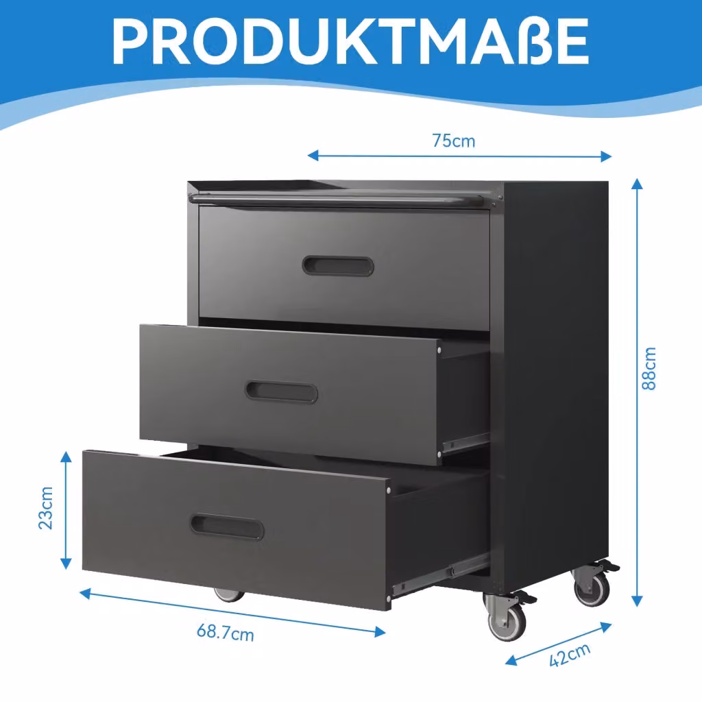 Cassettiera per attrezzi in metallo Minimal nera e grigia L: 75 cm, P: 42 cm, H: 88 cm – 2