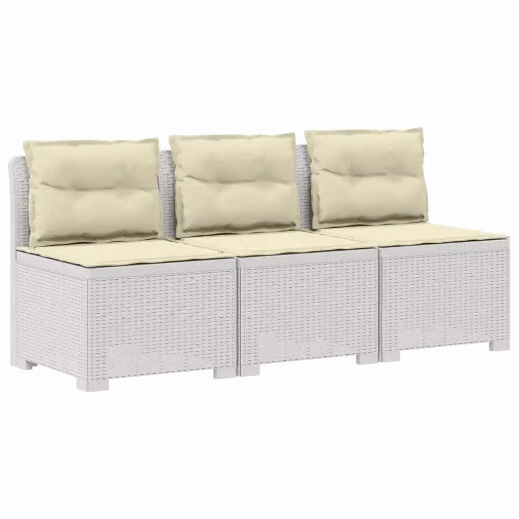 Divano da giardino moderno a 3 posti con cuscini bianchi e beige in look rattan e tessuto resistente ai raggi UV per esterno, L: 165 cm, P: 70 cm, H: 62 cm – 2