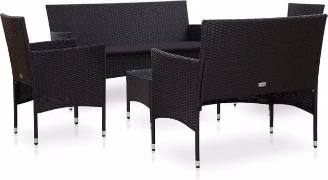 Set Divani da Giardino 5 pz con Cuscini in Polyrattan Nero 45895