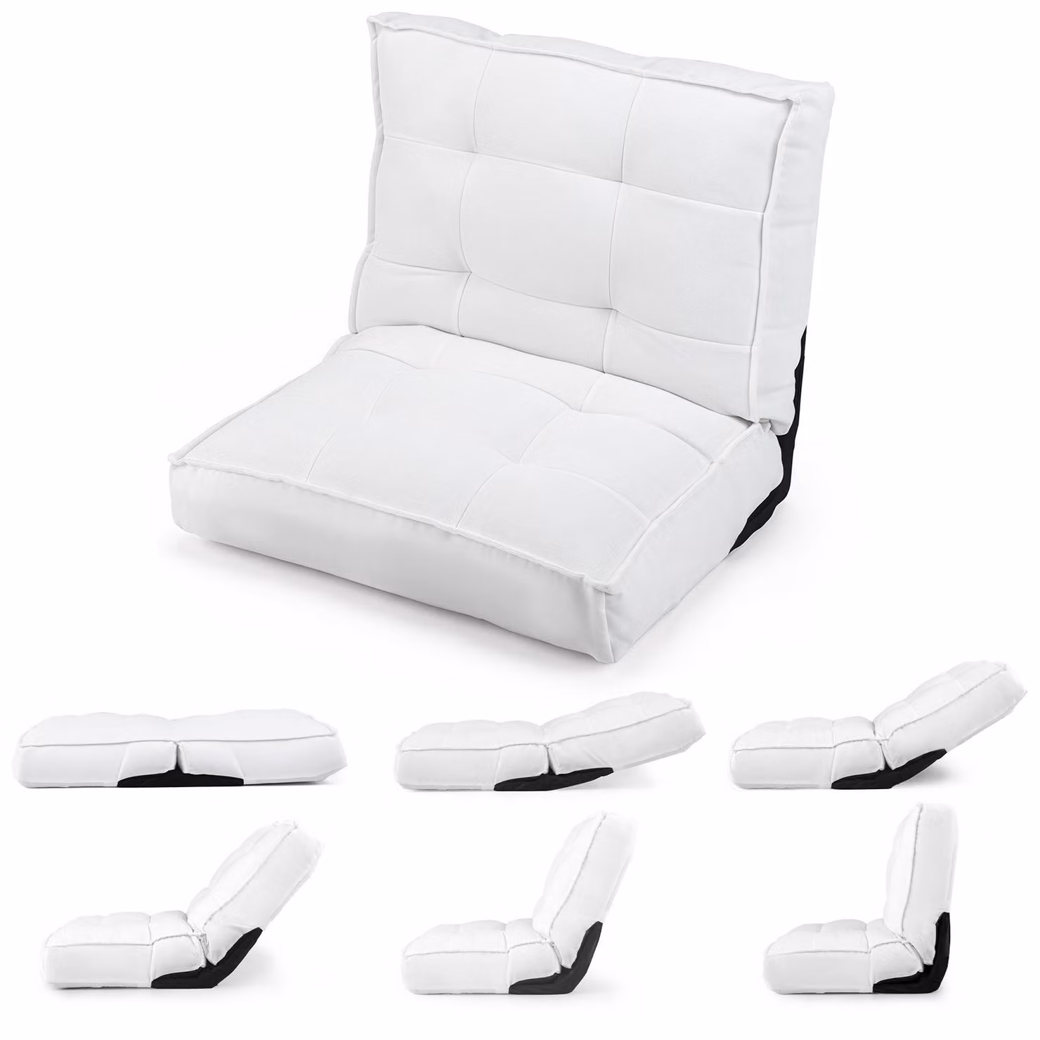 Poltrona reclinabile pieghevole COSTWAY, poltrona da pavimento con schienale regolabile e funzione relax, poltrona imbottita per il pavimento, sedia da meditazione, colore bianco