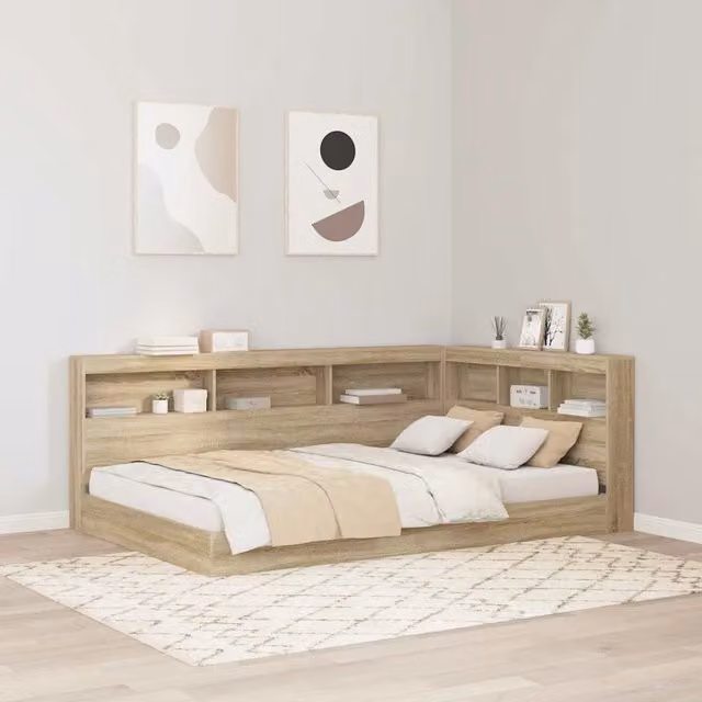 Testata letto con contenitore e porta USB vidaXL in legno e metallo marrone L/P/H: 207.5 x 137.5 x 17.4 cm