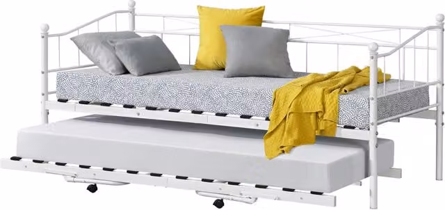 Divano letto Skutskär en.casa in tessuto bianco con struttura in metallo e cassetto estraibile 90x200 cm