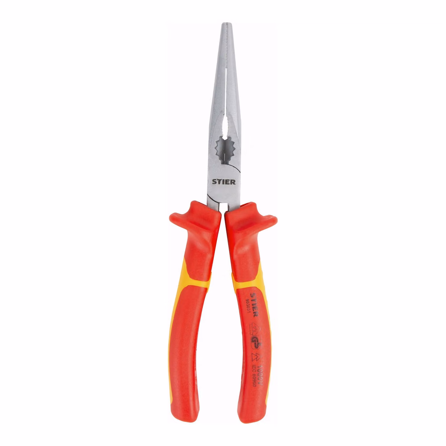 Pinza telefonica STIER, diritta, 205 mm, VDE, pinza ad ago multifunzionale per afferrare, piegare, tagliare, ganasce lunghe e piatte semitonde, chiave ad anello integrata