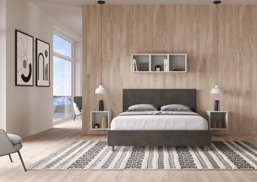BS COM Letto matrimoniale king size con rete imbottita in microfibra grigio L: 170 cm, P: 210 cm – 2